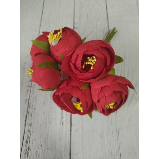 Цветы из ткани 4-4,5 см в пучках (6 шт) цв. красный, цена за пучок